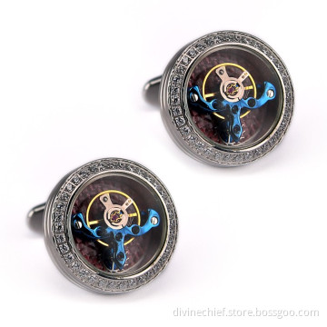 Custom Logo Metal Stainless Steel Carbon Fiber Interior Cufflinks For Men
